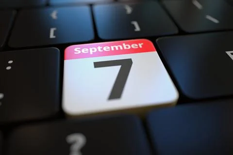 September 7 date on a keyboard key, 3d rendering Illustrazione stock