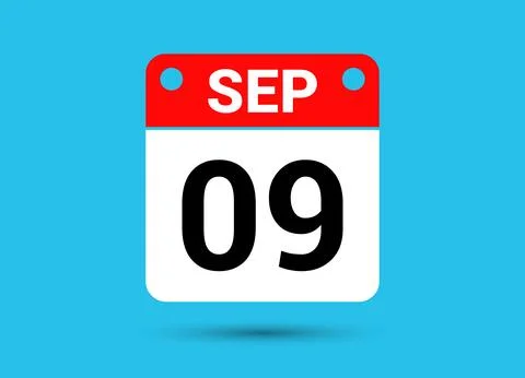 September 9 Calendar Date Flat Icon Day 9 Vector Illustration Stock Illustration