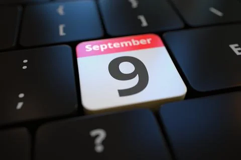 September 9 date on a keyboard key, 3d rendering イラスト素材
