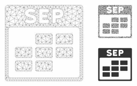 September Calendar Grid Vector Mesh Network Model and Triangle Mosaic Icon 스톡 일러스트