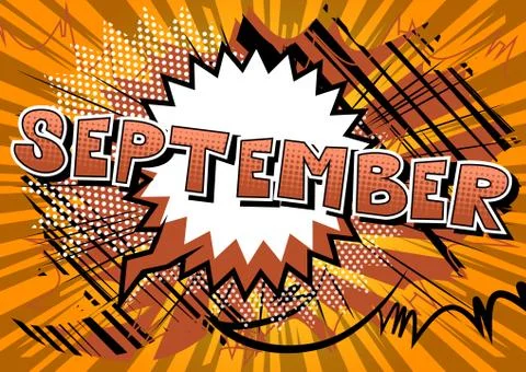 September - Comic book style word on abstract background. Illustrazione stock