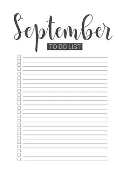 September To Do List. Vector Template. Handwritten lettering. Stock Illustration