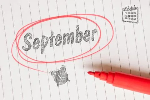 September note with a red brush Stock Photos