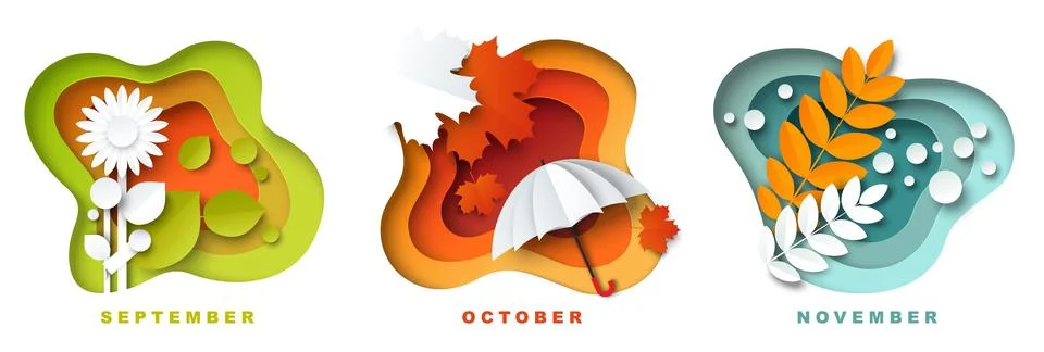 September, October and November autumn season months for calendar, card, vector Stock Illustration