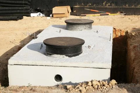 Septic tank installation Stock Photos