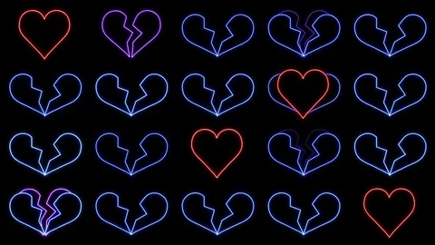 Seqeunce of Random Breaking Neon Hearts with Loop Vidéo 74309635