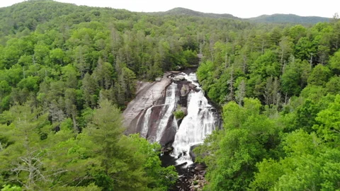 Sequence of aerial footage of High Falls in DuPont State Park near Asheville Stock Footage 167925557