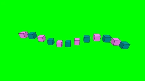 A sequence of alternating pink and blue cubes floating on a green background Stock Footage 340903571