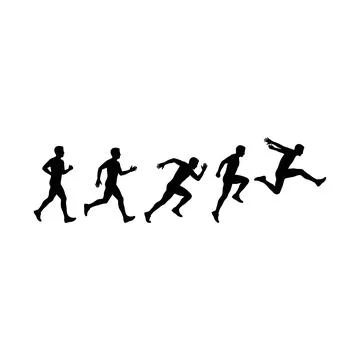 Sequence of black silhouette runners showing progressive speed and motion i.. Stock-Illustration