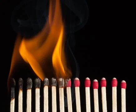Sequence Of A Burning Match Stock Photos