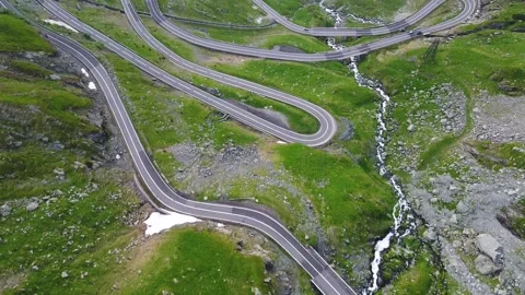 Sequence Of Curves On Transfagarasan Mountain Road Video stock 156860425