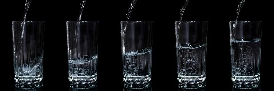 Sequence of a drinking glass being filled with water Stock Photos