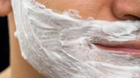 Sequence of few shots man shaving with manual razors and foam Stock Footage 102119633