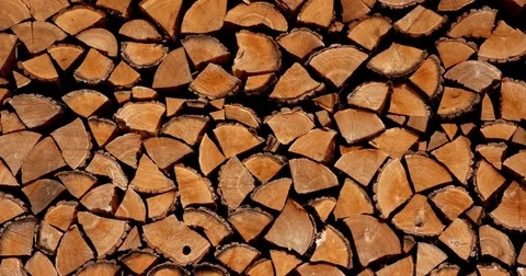 Sequence of Footages of large pile of stacked chopped wood pieces piled neatly Video stock 82712556