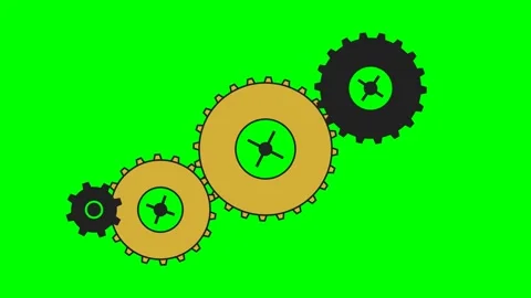 A sequence of four interlocking gears set against a vibrant green background Stock Footage 340903195