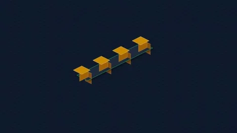 A sequence of four isometric orange platforms on a transparent glass bridge Stock-Footage 336263474