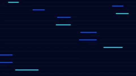 A sequence of glowing blue horizontal lines arranged in a diagonal pattern Vídeo Stock 336263487