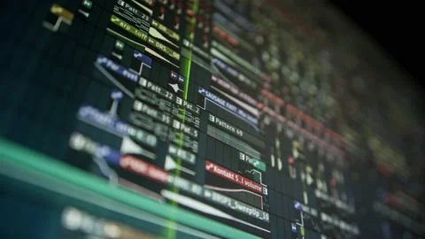 Sequence with a huge musical project - the playhead moves along the music tra Stock Footage 221190380