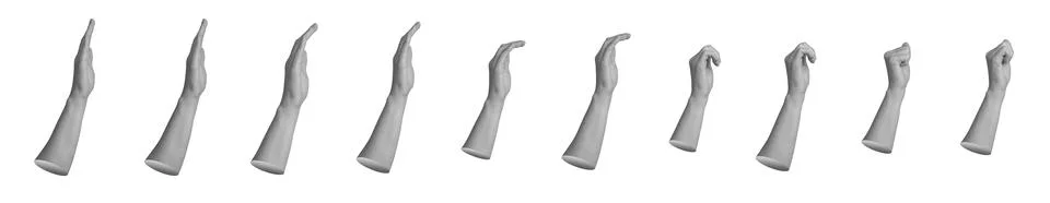 Sequence of human hand gestures isolated on white background. Multiple arm Illustrazione stock