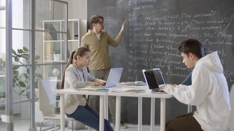 Sequence Of IT Lesson Indoors Stock Footage 141987314