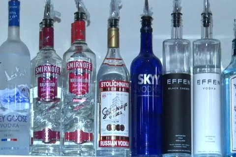 Sequence Of Liqueur bottles Stock Footage 737231