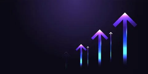 A sequence of luminous neon Arrows steps upward, visually mapping out the c.. Stock-Illustration