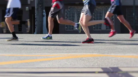 Sequence of Marathon Runners Feet and Legs in Slow Motion Stock Footage 49278098