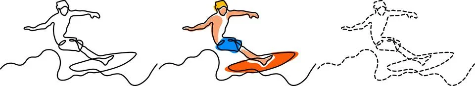 A sequence of paddleboarding techniques and body movements on wavy waters V.. Stock Illustration