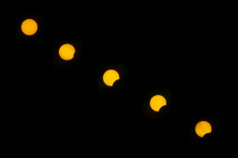 Sequence of A Partial Solar Eclipse Stock Photos