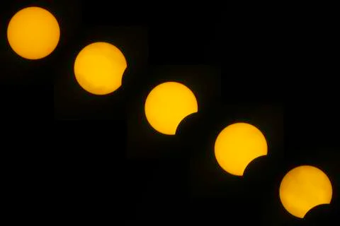 Sequence of A Partial Solar Eclipse Stock Photos