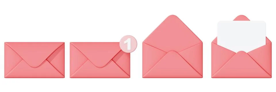 Sequence of pink envelopes, from closed to open Stock Illustration