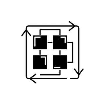 Sequence of processes black icon, vector sign on isolated background. Sequence Stock Illustration