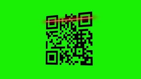 Sequence of QR codes on a green background. QR code being scanned with a red Stock Footage 239471369