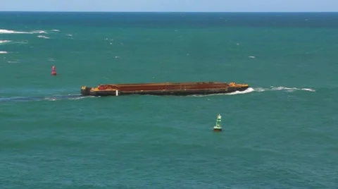 Sequence - Sea Barge Exits Harbor Part 2 Stock Footage 8509239