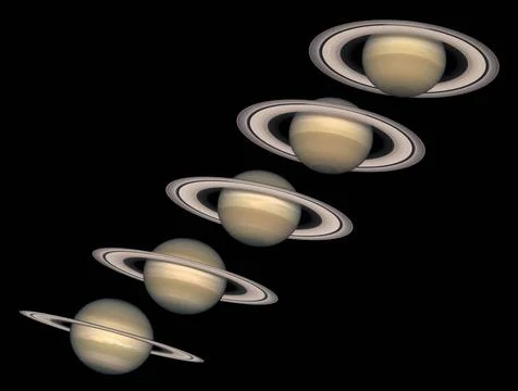 Sequence showcasing Saturn and its rings from various angles. Stock-Fotos