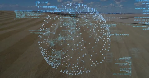 At sequence start digital sphere forming over field, rotating to reveal Python Stock Footage 313509656