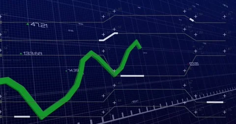 Sequence starting on dark grid, green line emerging dipping climbing bars moving Stock Footage 317118151