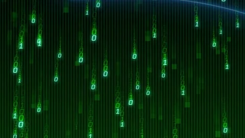 Sequence starting, green binary columns growing, falling and pulsing, showing Stock Footage 329533859