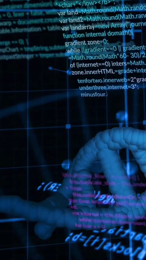 Sequence starting, helix rotating and sliding with code scrolling nodes Stock Footage 332687216