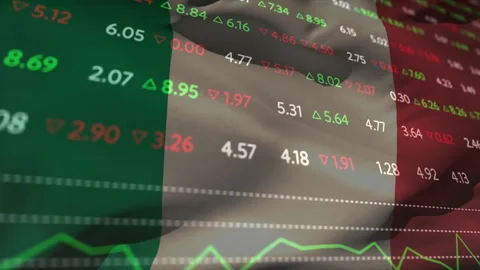 Sequence starting Italian flag waving while data updating and graph shifting Stock-Footage 314453432