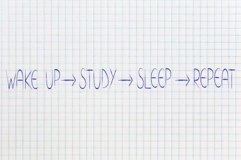 Sequence from wake up to study and from sleep to repeat Illustrazione stock