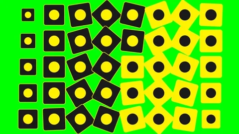 A sequence of yellow squares with black circles arranged on a green backgroun Video stock 340901752