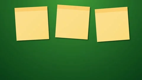 A sequence of yellow sticky notes appearing on a vibrant green background, .. Stock Footage 333697106