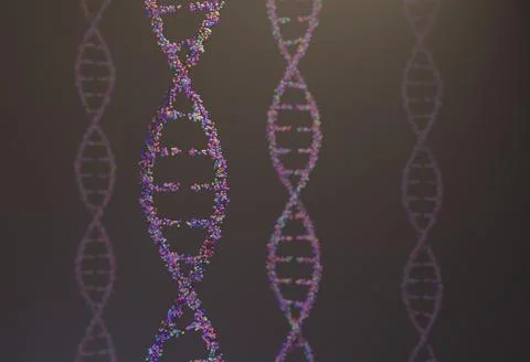 Sequenced pattern of DNA molecule atoms in threads 3d illustration Stock Illustration