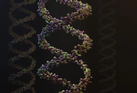 Sequenced pattern of DNA molecule atoms in threads 3d illustration Stock Illustration