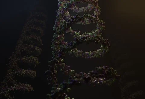 Sequenced pattern of DNA molecule atoms in threads 3d illustration Stock Illustration