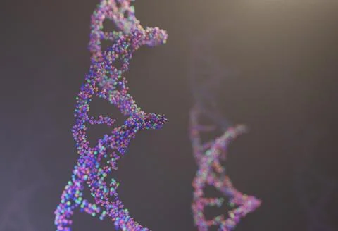 Sequenced pattern of DNA molecule atoms in threads 3d illustration Stock Illustration