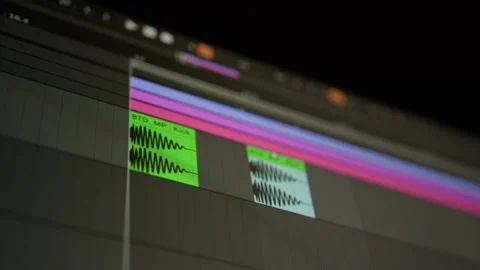 Sequencer with a huge musical project - the playhead moves along the music tr Stock Footage 221187876