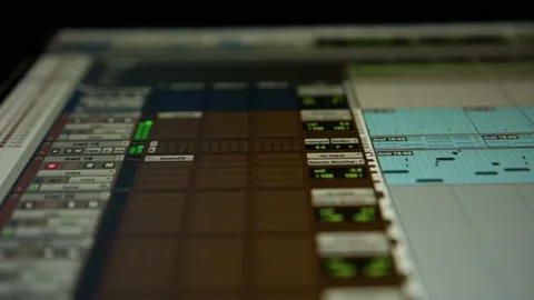Sequencer with a huge musical project - the playhead moves along the music tr Stock Footage 221189587