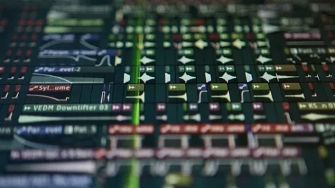 Sequencer with a huge musical project - the playhead moves along the music tr Stock Footage 221190000